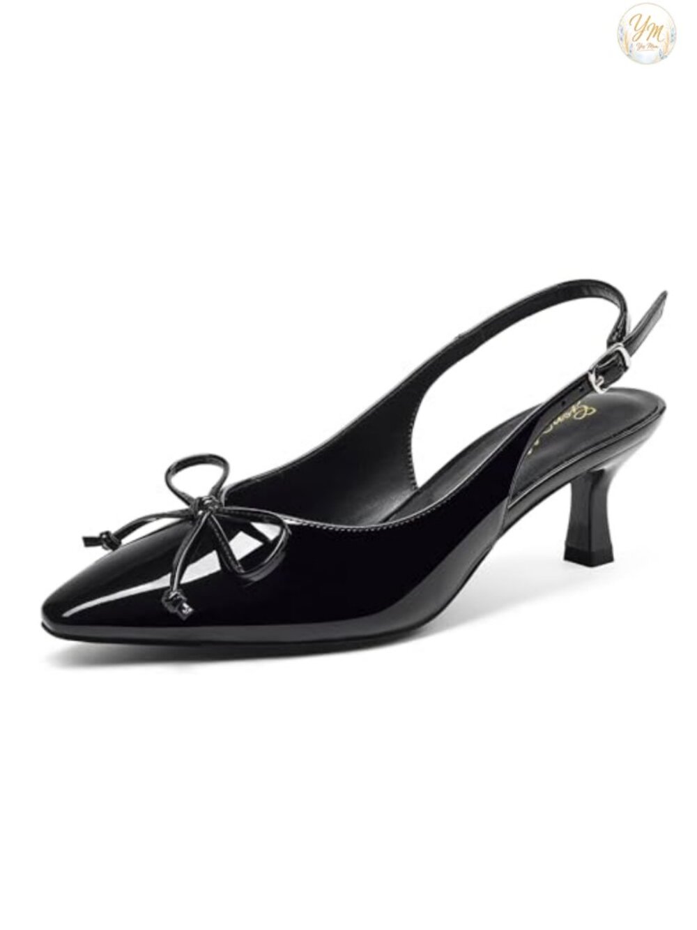 Kitten Heels Closed Toe Slingback Pumps with Bow Pointed Toe